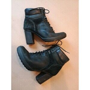 Timberland Black Boots Women's Sz 8 Camdale Suede Mixed Media Heeled Combat Moto